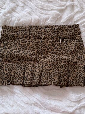 Leopard Print Ruffle Mini Skirt - Brown